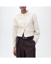 Mango - Linen Blend Button Up Jacket - Lyst