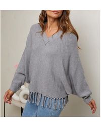 Sofiacashmere - V-Neck Fringe Hem Cashmere Blend Jumper - Lyst