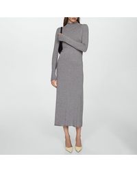 Mango - Medium Heather Perkins-Neck Knitted Dress - Lyst