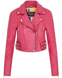 Infinity Leather - Fuschia Brando Cropped Leather Jacket-Longtown - Lyst