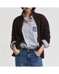 GANT - Cable Knit Zip Cardigan - Lyst
