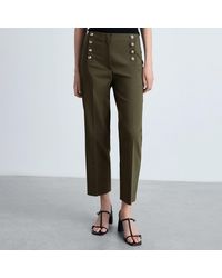 Mango - Khaki Straight Trousers With Jewel Buttons - Lyst