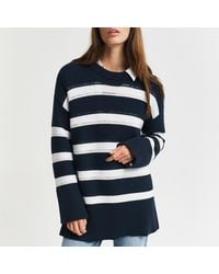 GANT - Striped Textured Crew Neck Jumper - Lyst