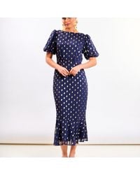 Needs No Label - Chiffon Foil Puff Sleeve Midi Dress - Lyst