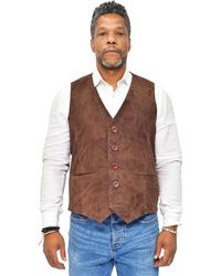 Infinity Leather - Soft Suede Leather Waistcoat-Grays - Lyst