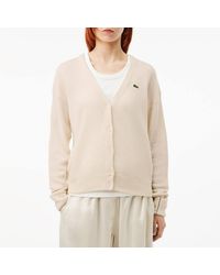 Lacoste - V-Neck Wool Cardigan - Lyst