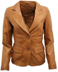Infinity Leather - Tan Leather Blazer Jacket-Seregno - Lyst