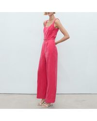 Mango - Lyocell Belted Jumpsuit - Lyst