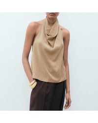 Mango - Lyocell Top With Draped Neck - Lyst
