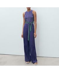 Mango - Striped Jumpsuit With Belt - Lyst