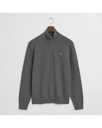 GANT - Charcoal Micro Check Texture Half Zip Jumper - Lyst