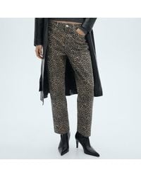 Mango - Leopard-Print Straight Jeans - Lyst