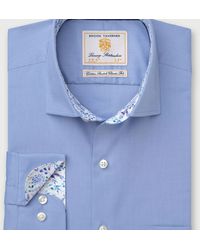 Brook Taverner - Regular Fit Mid Herringbone Stretch Cotton Shirt - Lyst