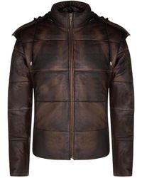 Infinity Leather - Hooded Puffer Vintage Leather Bomber Jacket-Corbridge - Lyst