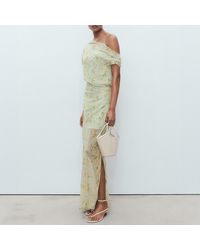 Mango - Semi-Transparent Floral-Print Draped Dress - Lyst