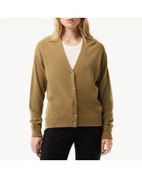 Lacoste - V-Neck Wool Cardigan - Lyst