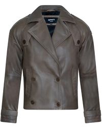 Infinity Leather - Cropped Oversized Trench Leather Jacket - Lyst