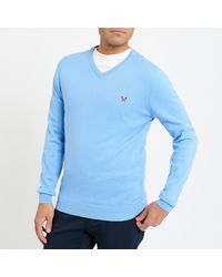 Crew - V Neck Cotton Logo Jumper - Lyst