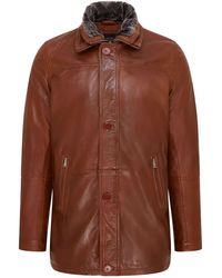 Infinity Leather - Tan Leather Jacket Classic Trench Coat With Removable Collar Mid Length Warm Overcoat - Lyst