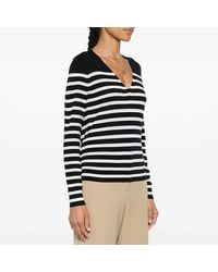 Theory - Stripe V-Neck Wool Blend Jumper - Lyst