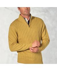 Brook Taverner - Sharpe Lemon Cotton Cable Knit Zip Neck Jumper - Lyst