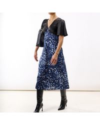 Needs No Label - Leopard Printed Satin Midi Dress - Lyst
