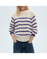 Mango - Stripe Braided Jumper - Lyst