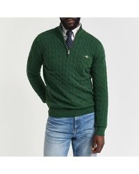 GANT - Cotton Cable Knit Half Zip Jumper - Lyst