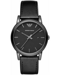 Emporio Armani - Black Leather Strap Watch 41mm Ar1732 - Lyst