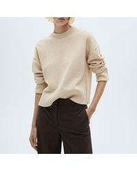 Mango - Cream Wool Blend Round Neck Jumper - Lyst