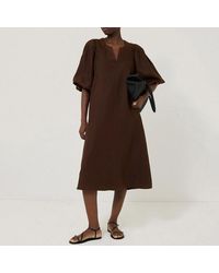 Jigsaw - Linen Puff Sleeve Midi Dress - Lyst