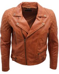 Infinity Leather - Quilted Tan Leather Biker Jacket-Stonehouse - Lyst