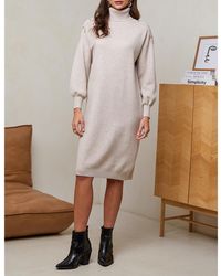 Sofiacashmere - Cashmere Blend Embellished Roll Neck Dress - Lyst