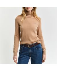 GANT - Camel Extra Fine Lambswool Blend Rollneck Jumper - Lyst