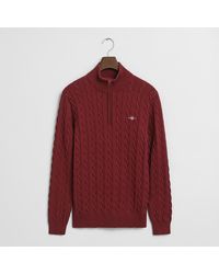 GANT - Cotton Cable Knit Half Zip Jumper - Lyst