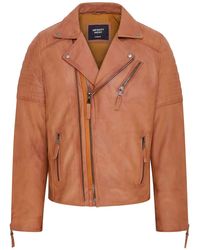 Infinity Leather - Tan Slim Fit Brando Style Double Cross Zip 100% Leather Biker Jacket - Lyst