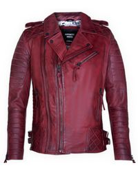 Infinity Leather - Double Zip Burgundy Leather Biker Jacket-Sandbach - Lyst