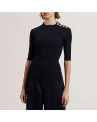Ted Baker - Eeliia Rose Button Detail Rib Knit Top - Lyst