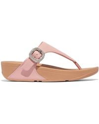 Fitflop - Lulu Crystal-Buckle Leather Toe-Post Sandals - Lyst