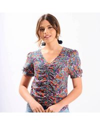 Needs No Label - Multicoloured Floral Ruched Top - Lyst