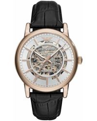 Emporio Armani - Automatic Black Leather Strap Watch 43mm - Lyst
