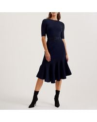 Ted Baker - Knit Flippy Hem Belted Midi Dress - Lyst