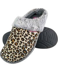 Dunlop - Leopard Ladies Cosy Memory Foam Open Back Knitted Slippers - Lyst