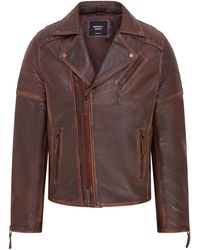 Infinity Leather - Slim Fit Brando Style Double Cross Zip 100% Leather Biker Jacket - Lyst