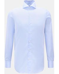 Finamore 1925 - Business Hemd 'Sergio Milano' Haifisch-Kragen Hellblau/Weiß Kariert - Lyst