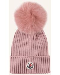 Moncler Mütze mit Echtpelzbommel - Pink