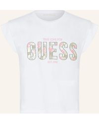 Guess - T-Shirt mit Pailletten und Schmuckperlen - Lyst