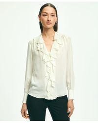 Brooks Brothers - Silk Georgette Ruffled Blouse - Lyst