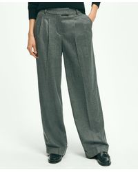 Brooks Brothers - Wool Wide-leg Pleated Flannel Trousers - Lyst