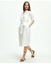 Brooks Brothers - Puff Sleeve Belted Shirt Dress In Linen - Lyst